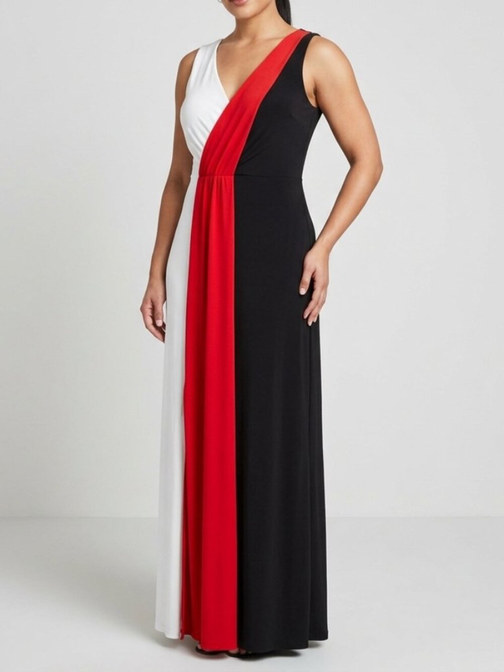Glamour Black White Orange Striped Wrap V-Neck Maxi Dress Size 14